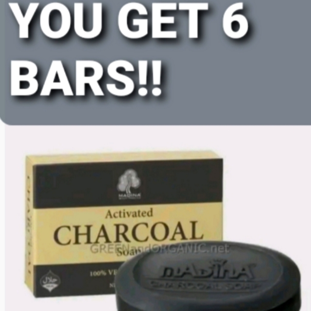 6 BARS OF Madina Anti-Aging CHARCOAL SOAP Acne Pimples Detox HERBAL CLEANS....